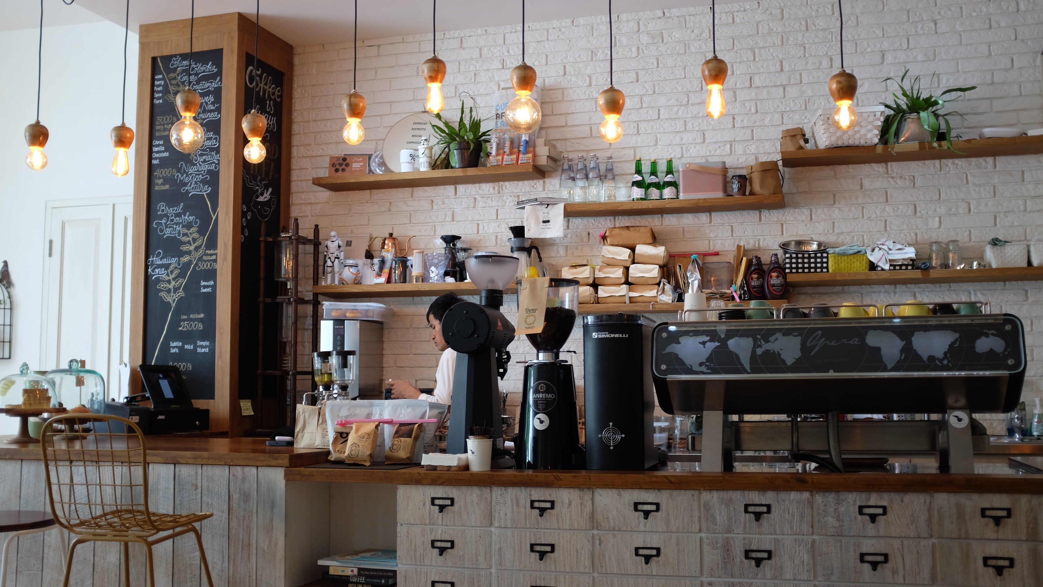 light, airy coffee shop interior